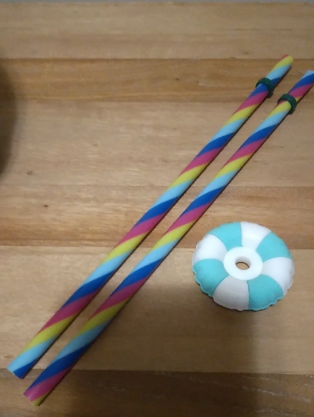 Starbucks Multi-Color Spiral Reusable Straws with Aqua & White Raft topper